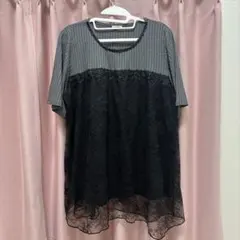 新品　黒レース×グレー　トップス