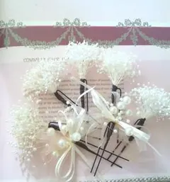 かすみ草とパールリボンホワイトの髪飾り7点セット♡卒業式髪飾り♡入学式髪飾り♡