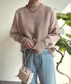 【DouDou】ボトルネック切替プルオーバー　配色ニットのサムネイル