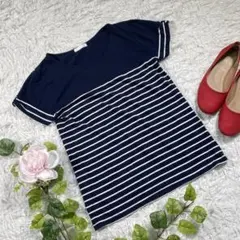 ボーダーカットソー　半袖シャツ　『M』　ネイビー　ホワイト　Tシャツ　薄手　春夏