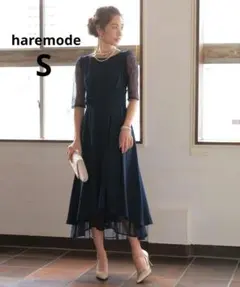 【ハレモード】シアーレースウエストタック結婚式オケージョンパーティードレス