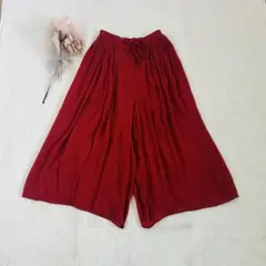 【美品】grove ガウチョパンツ ウエストリボン 赤 ウエストゴム ゆったりM