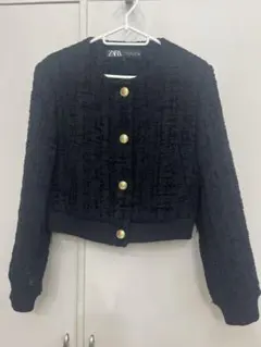 ZARA ノーカラー クロップドジャケット ブラック
