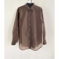 Theory シアー メンズライク シャツ 長袖 ブラウン 洗える S 美品のサムネイル