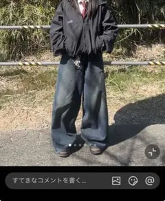 ネット完売品 ダークブルーワイドレッグデニム ワイド バギーパンツ