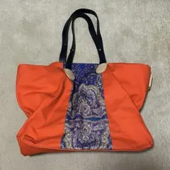 CARVEN キャンバストートバッグ オレンジ ペイズリー柄のサムネイル