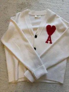 ami ホワイト カーディガン ハート刺繍