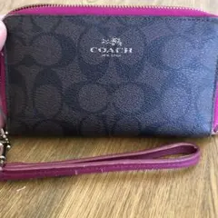 COACH ラウンド長財布 ブラウン×ピンク