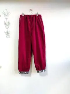 ハンドメイド☆1点もの[Mくらい] 太畝コール天イージパンツ　モリスピンパネル