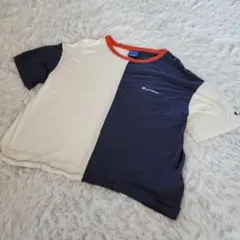 チャンピオン バイカラー Tシャツ L 刺繍 champion 白 ネイビー