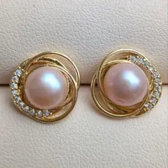 パールピアス　淡水真珠　スタッドピアス　直結　ピンク　冠婚葬祭　新品 天然真珠