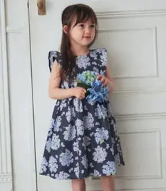 エニィファム anyFAM 紫陽花 ワンピース 紺ネイビー 130