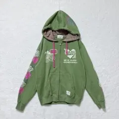 フラリハワイ プリント フルジップパーカー L グリーン カジュアル フード