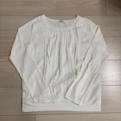 GLACIER ビジュー付き異素材MIXブラウスカットソー　ホワイト