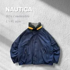 【90s】NAUTICAリバーシブルセーリングジャケット刺繍フリースL〜XL古着
