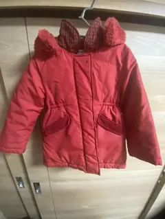 familiar 赤いフード付き中綿コート　110