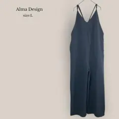 Alma Design オールインワン　サロペット　ワイドパンツ　ネイビーのサムネイル