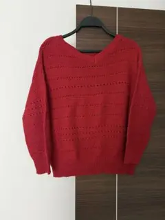 グローバルワーク GLOBAL WORK 赤 レッド ニット Vネック Mサイズ