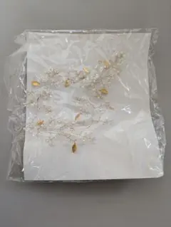 ウェディング ヘッドドレス パール リーフ ゴールド
