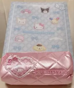 サンリオくじ ファイルホルダー 水色・ピアノポーチ ピンク セット売り