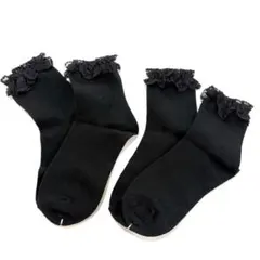 日本製靴下ソックスレース黒ブラック 20cm2足セット発表会学校スクールソックス