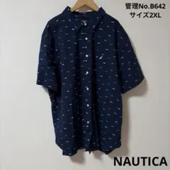 メンズ　ネイビー 魚柄 半袖シャツ　NAUTICA ノーティカ　サイズ2XL