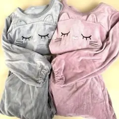 130 パジャマ 上下まとめ2点セットねこピンク グレー 女の子 キッズ 美品