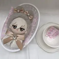 （グレー×ベージュ）10cmぬいぐるみ ぬい服 うさ耳 着ぐるみ