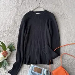 美品(M)リブニット　セーター　ラメ　黒　ブラック　プルオーバー　クルーネック