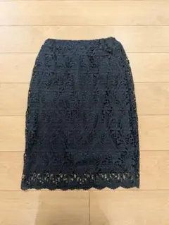 ネイビー レース タイトスカート ひざ丈