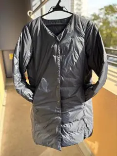 無印良品★軽量 ダウン ポケッタブル ノーカラーコート★ネイビー★L