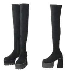 EMODA エモダ 【L】 スクエアタンクロングブーツ ニイハイブーツ 黒 厚底