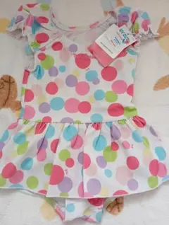 新品タグ付ミキハウス 水玉模様 ワンピース水着90cm♪名前タグあり☆