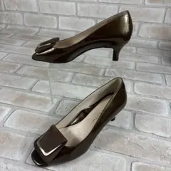 Neo Rhythm 　エナメルパンプス　オープトゥ　ブラウン　秋色　22cm