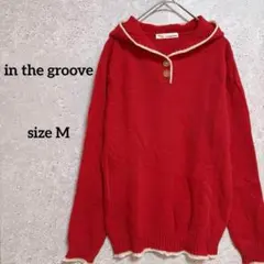 インザグルーヴ ニットパーカー 薄手 M 赤 ライン入り カジュアル 可愛い
