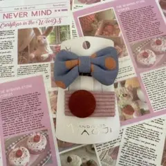 新品未使用 水色ドットリボンとレトロヘアピンセット