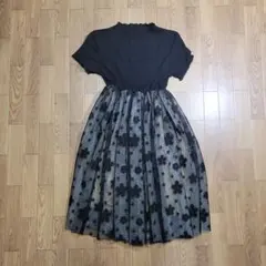 キッズ ワンピース 130 ブラック 花柄 チュール