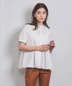 UNITED ARROWS ピンタックショートスリーブブラウスB ホワイト