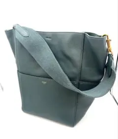 CELINEセリーヌ サングルバケット レザー ショルダーバッグ ダークグリーン