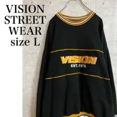 VISION STREET WEAR スウェット リブライン刺繍 黒ブラックL