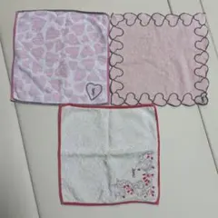 YSL タオルハンカチ 3枚セット イヴサンローラン ハンカチ ピンク