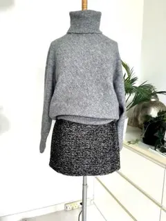 未使用【MANGO】黒と白のツイードタイトスカート