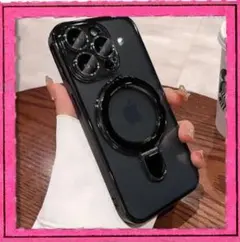 iPhone ケース 磁気充電 magsafe対応 リング付き 韓国 ブラック