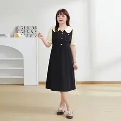 シャツワンピース ブラック・半袖