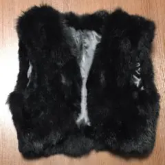 本革☆美品！リアルファー ラビットファーベスト  Ｓ ブラック