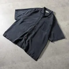 00s トミーバハマ 開襟 半袖シルクシャツ M 黒 オープンカラー 8845