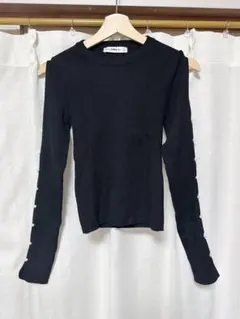 ZARA ザラ パール付リブニットトップス セーター 黒 長袖 レディース 新品