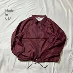90sUSA製コーチジャケットバーガンディ無地 ドロコAthleticWorks