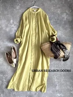 アーバンリサーチドアーズ リネン 100 バンドカラーシャツワンピース ギャザー