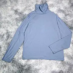 Samansa Mos2blue【フリー】ハイネックTシャツ　ブルー　レディース